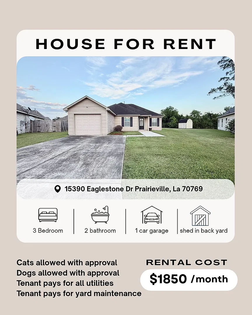 Beautiful 3 Bedroom Home In Prairieville — Photo 1