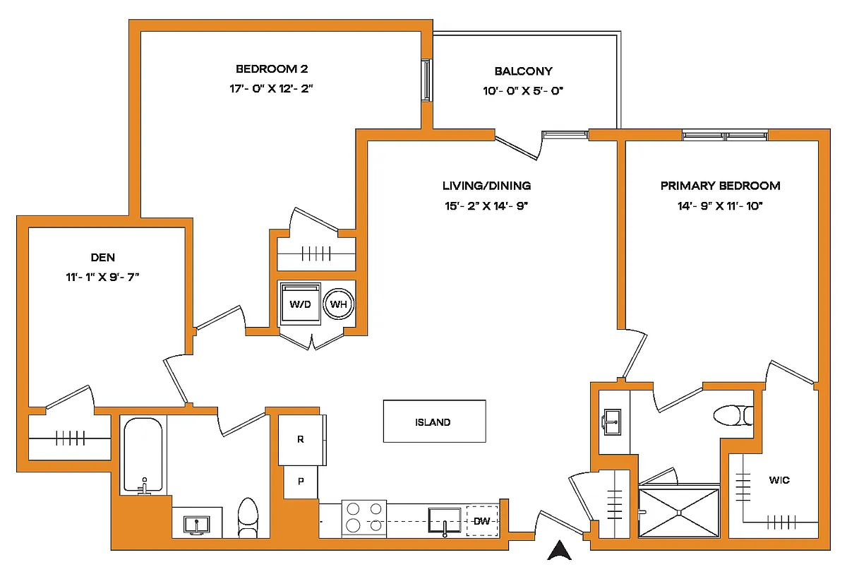 Floor plan 2 Bed/2 Bath Den-B6-B Mason