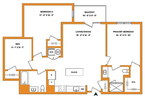 Floor plan 2 Bed/2 Bath Den-B6-B Mason