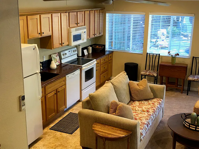 Full kitchen and living room. Furniture upgraded and all new carpeting and flooring (not shown here)