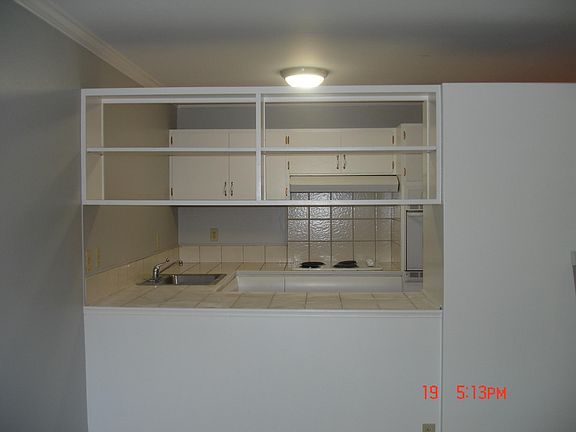 kitchen overlooking living room area