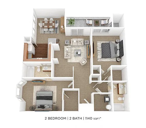 Floor plan Two Bedroom 2 Bath- 1,140 sqft