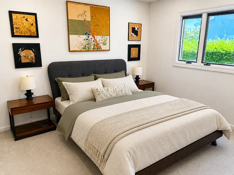 **Bedroom 1**

Relax in this bright and comfortable bedroom featuring a queen-size bed, a spacious closet, and soft bedding for a restful night's sleep.