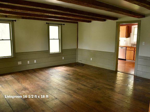 Living room with wide-plank floors