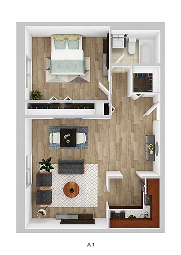 Floor plan 1 Bedroom/ 1 Bath (A1)