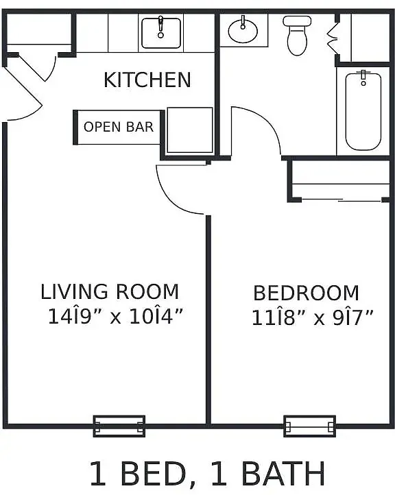 Floor plan 1Bed/1Ba-Dn (A)