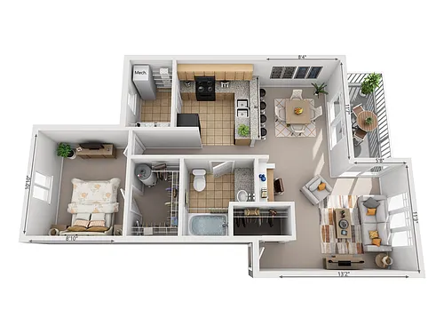 Floor plan 1 Bed 1 Bath
