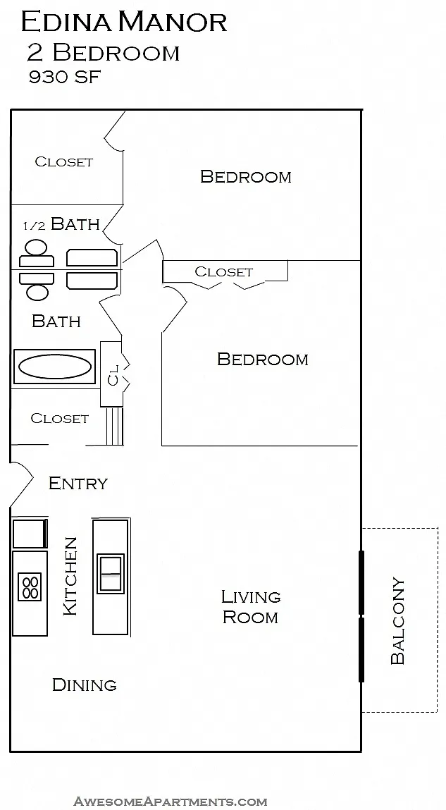 Floor plan 2 Bedroom 1 and half Bath