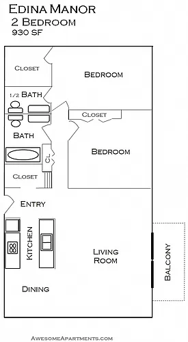 Floor plan 2 Bedroom 1 and half Bath