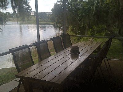 Back screened porch seats 10-12