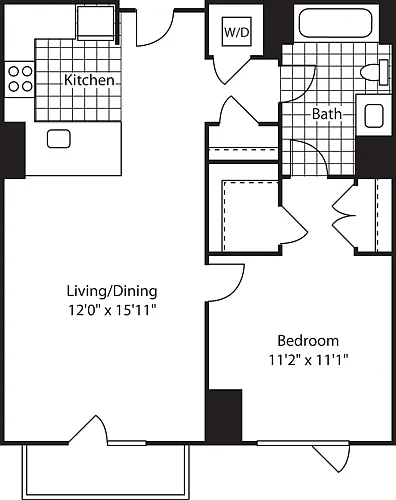 Floor plan 1 Bed (North)- 672