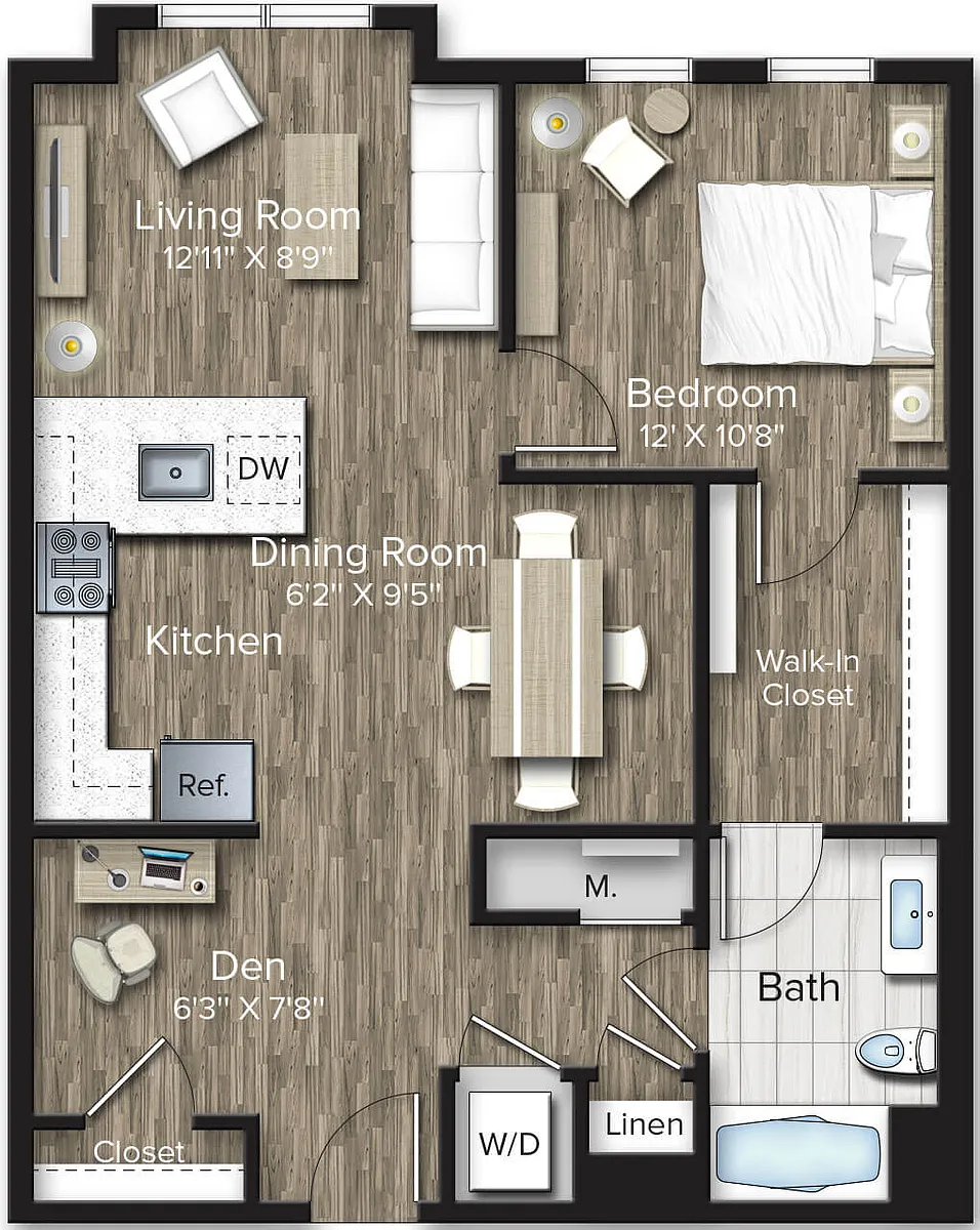Floor plan 1 Bed/1 Bath Den-AD6