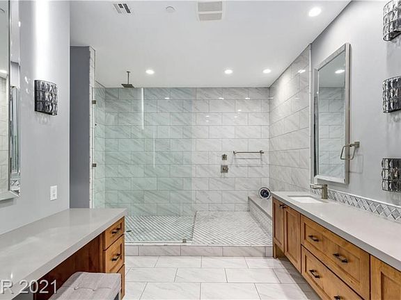 Master bathroom oversized shower and walk in closet