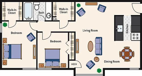 Floor plan 2 Bedroom 1 Bath