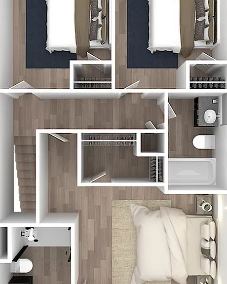 Experience a streamlined layout with three cozy bedrooms and modern amenities. Experience a streamlined layout with three cozy bedrooms and modern amenities.