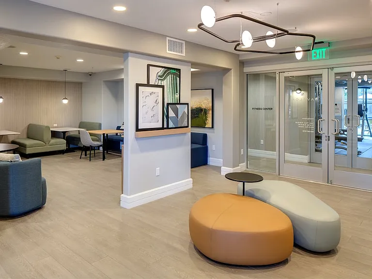 Lobby/leasing area with co-work spaces