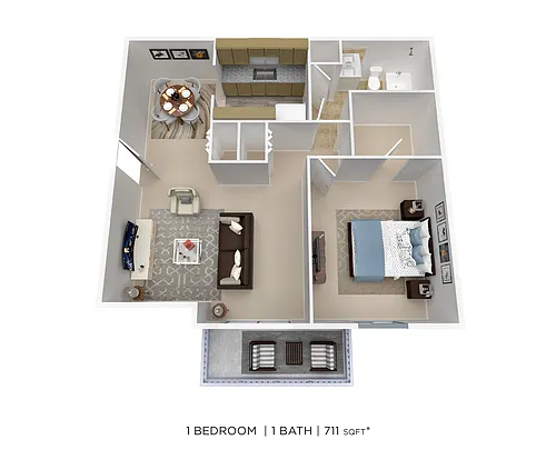 Floor plan One Bedroom - 711 sqft