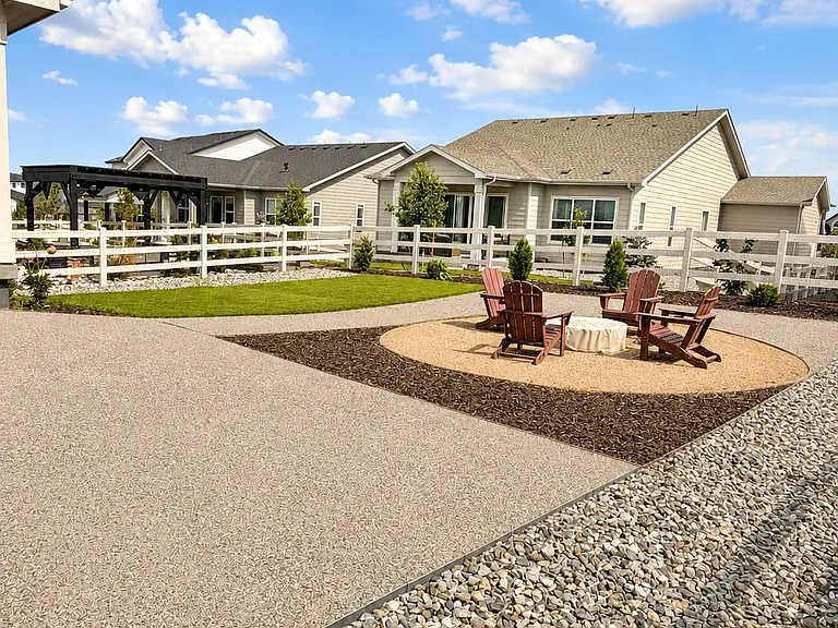 Landscaped Turf Backyard with Firepit