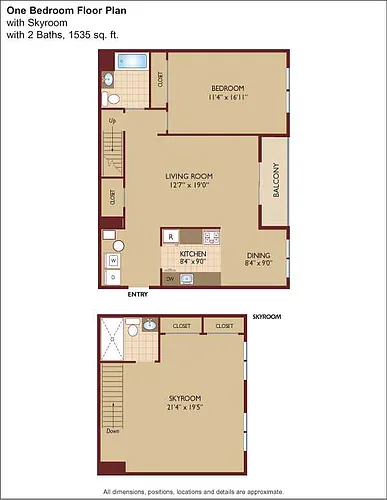 Floor plan $1.80/sq.ft. - One Bedroom with Skyroom