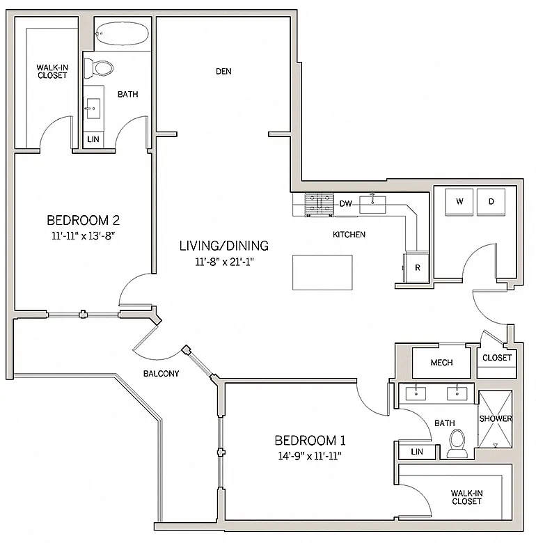 Floor plan Two Bed Two Bath B21d