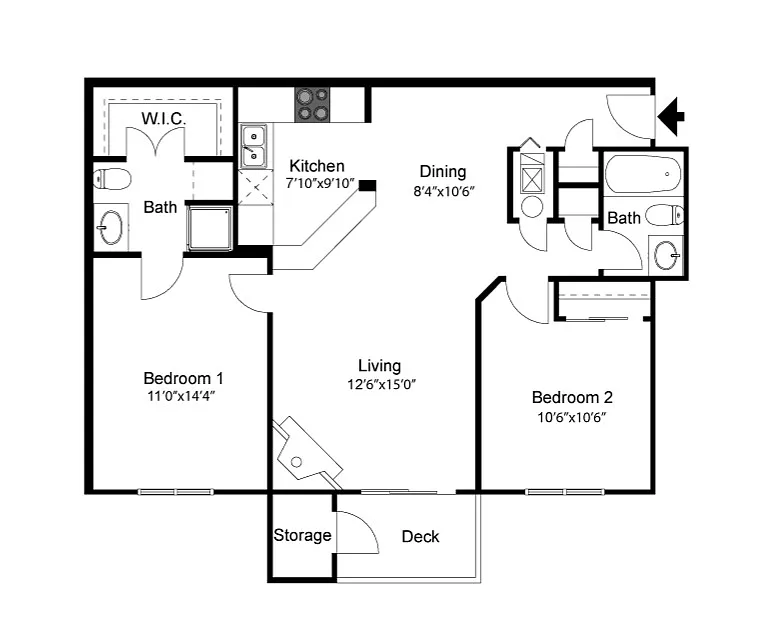 Floor plan 2 Bedroom 2 Bath