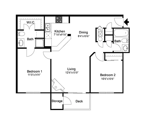 Floor plan 2 Bedroom 2 Bath