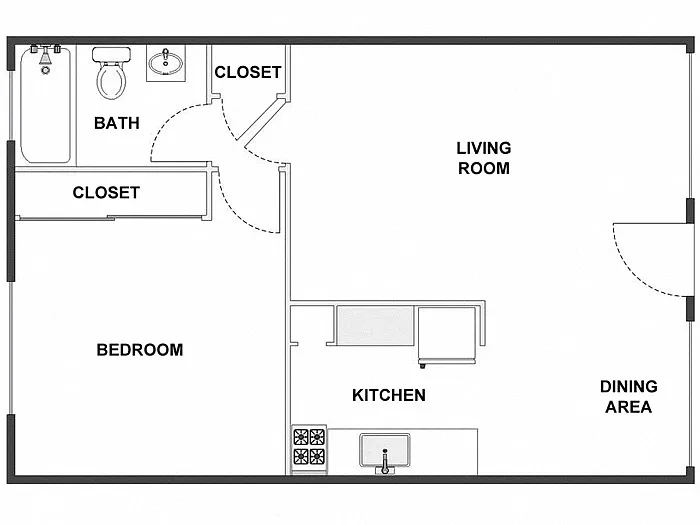 Floor plan 1 Bed / 1 Bath: Type B