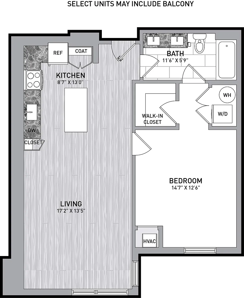 Floor plan 1 Bed 1 Bath-A1.2