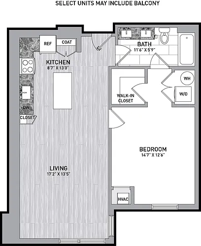 Floor plan 1 Bed 1 Bath-A1.2