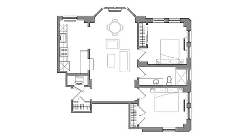 Floor plan Large two Bedroom Corner w/Breakfast Bar
