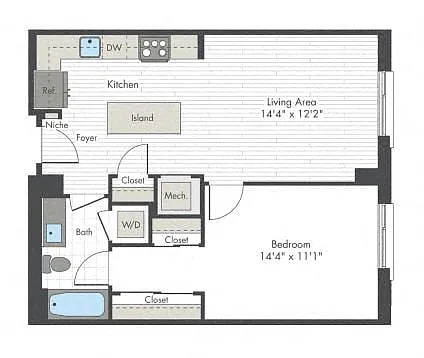 Floor plan 1 Bed/1 Bath-H1