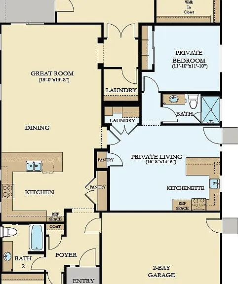Layout of the house - the blue section is the mother in law suite which has another tenant and is not included in the rental. (separate entrance and no shared spaces)