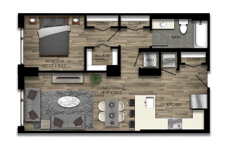 Floor plan 1 Bed/1 Bath-25W