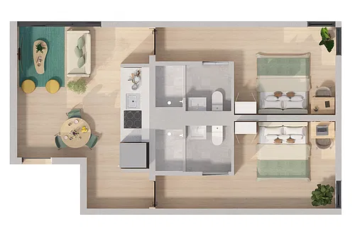Floor plan Private Bedroom - Shared 2 Bed 2 Bath