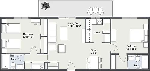 Floor plan 2 Bedroom 2 Bath Apartment