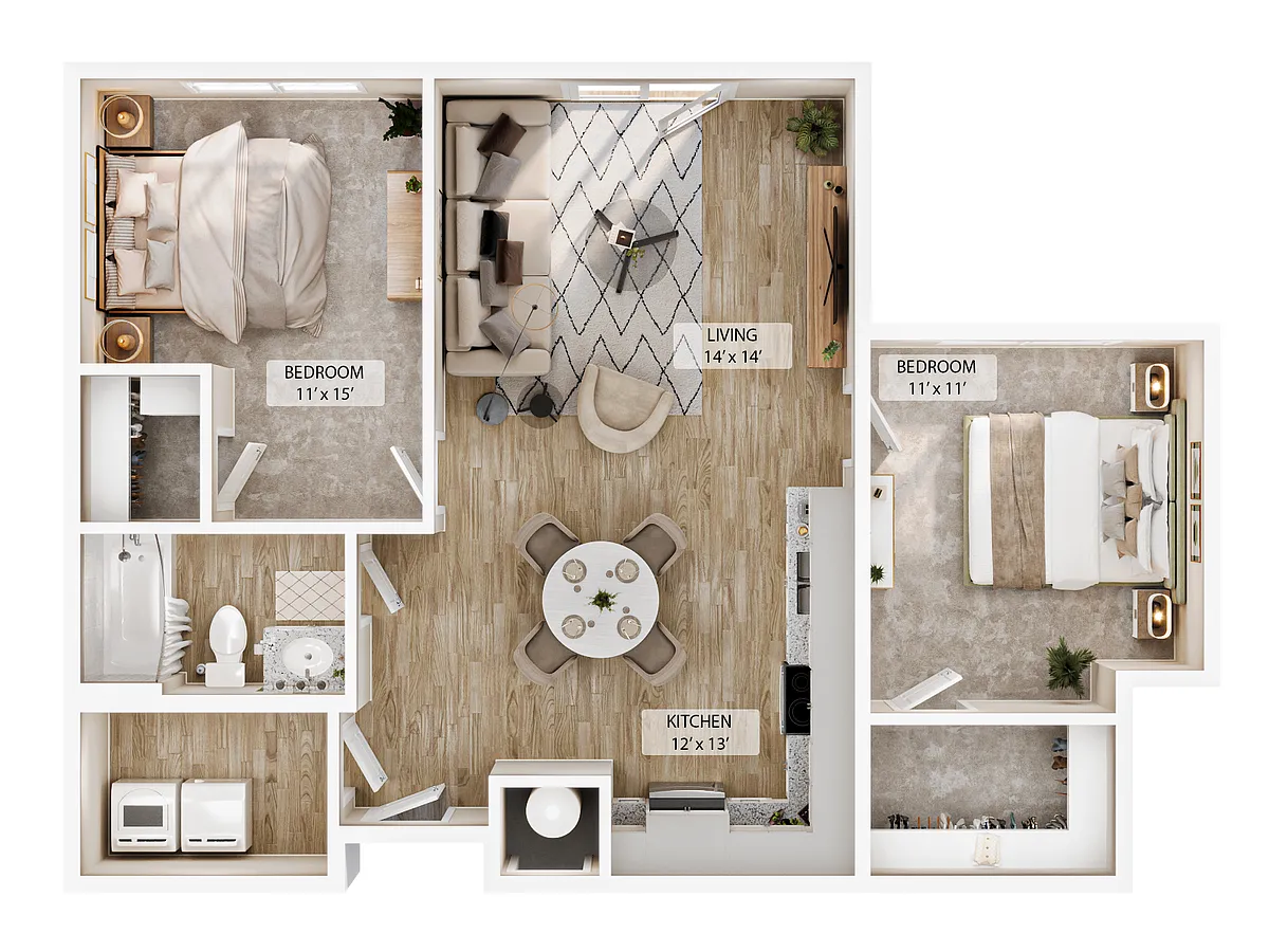 Floor plan 2 BR Ridge Courtyard