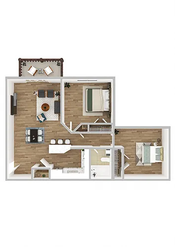 Floor plan 2 Bedroom 1 Bath