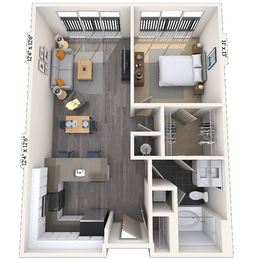 Floor plan Traditional B 1x1 785 SF