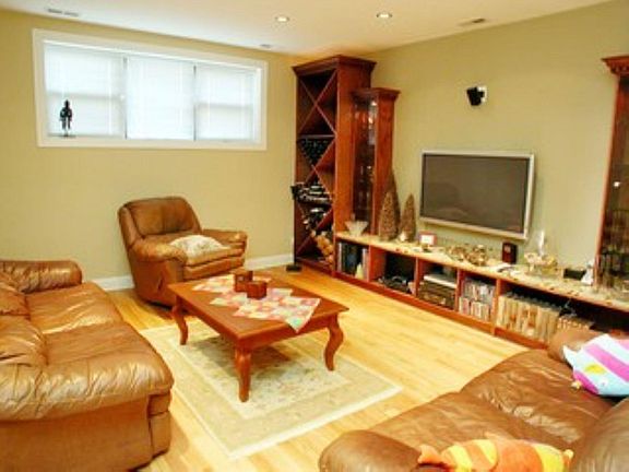 Lower-level living room wired for surround sound