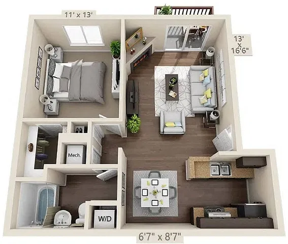Floor plan 1X1 B