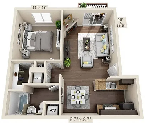 Floor plan 1X1 B