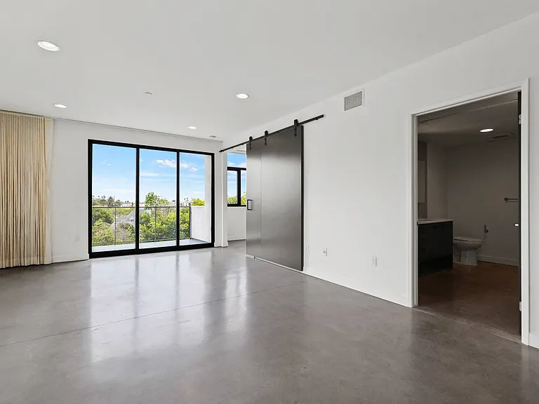 Living Room, Patio, and Bathroom