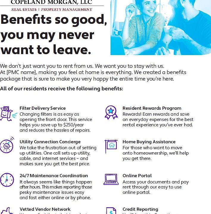 Resident Benefits Pkg. - includes concierge utility transfers, AC filter service, credit reporting