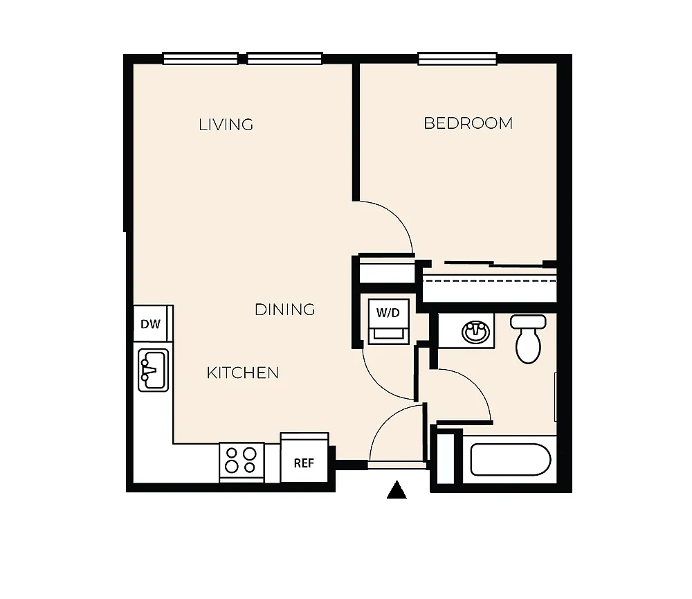 Floor plan 1 Bed 1 Bath (A2)