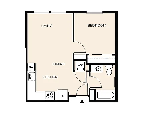 Floor plan 1 Bed 1 Bath (A2)