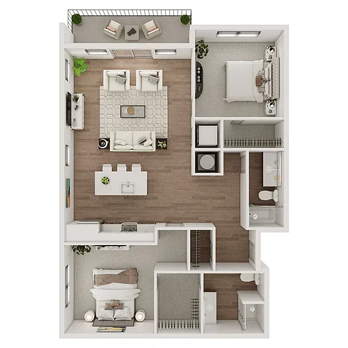 Floor plan 2 Bedroom, 2 Bathroom - 1197 SF