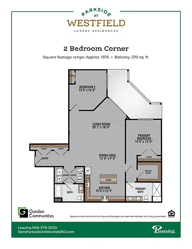 Floor plan $3.36/sq.ft. - Two Bedroom Corner