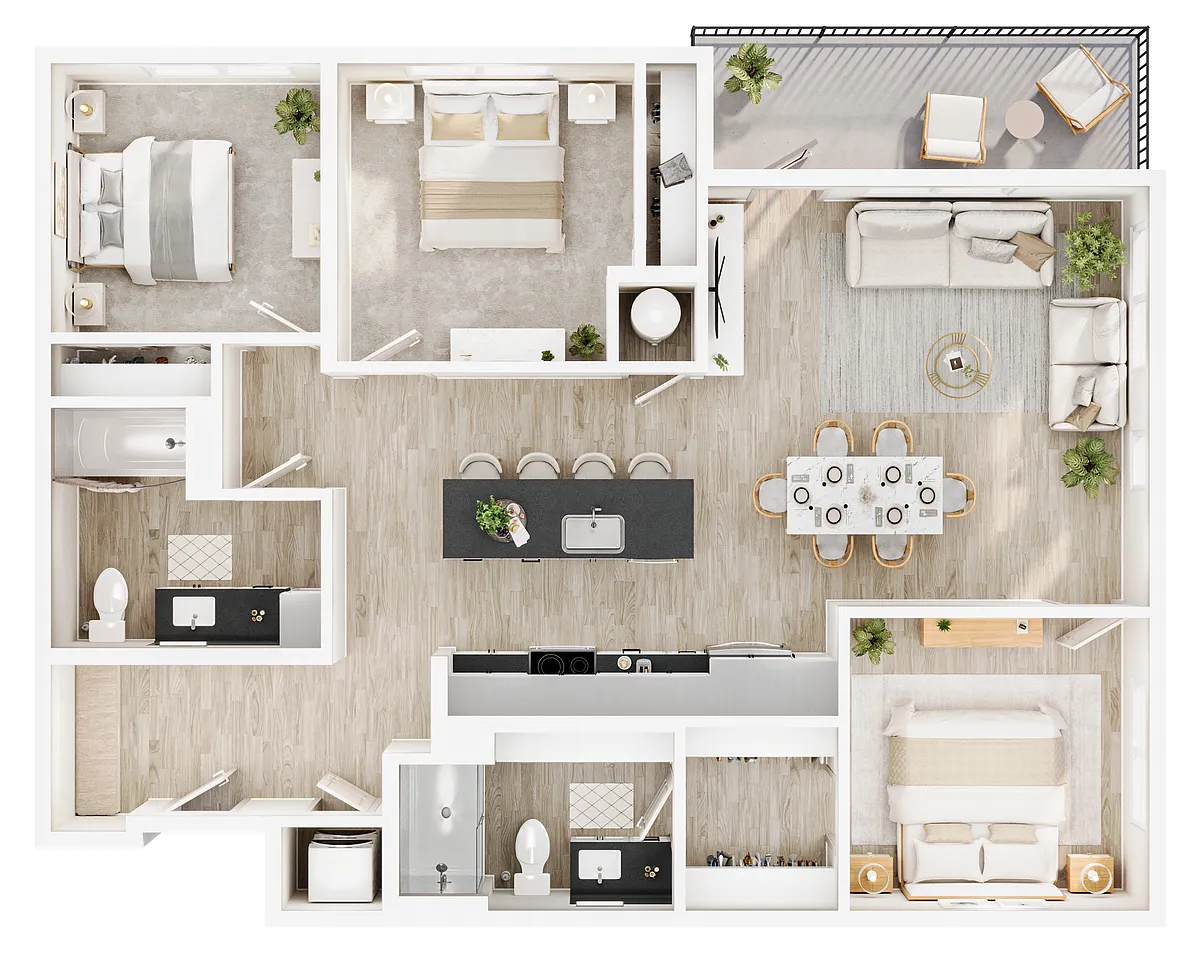Floor plan Three Bedroom - 30 Percent AMI