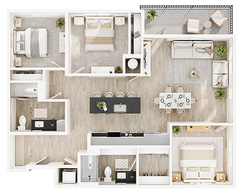 Floor plan Three Bedroom - 70 Percent AMI