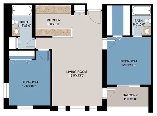 Floor plan 2 Bed 890b